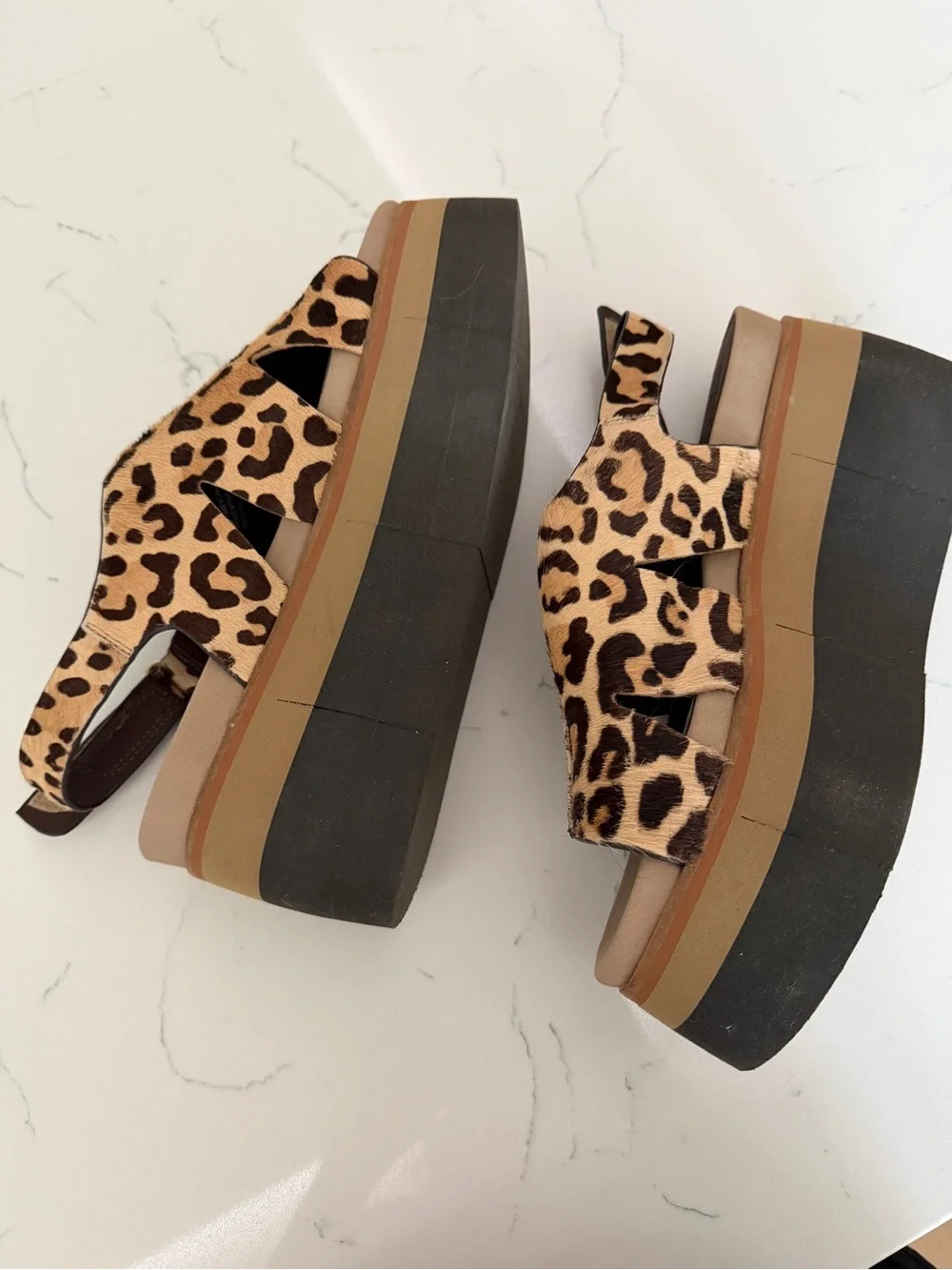 Naked Feet Leopard Print Platform Sandals - Tan/Black